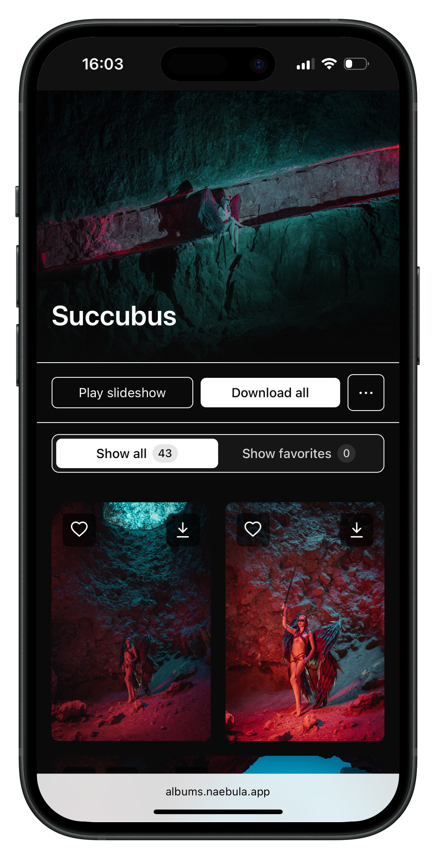 Albums on mobile showing a private client gallery