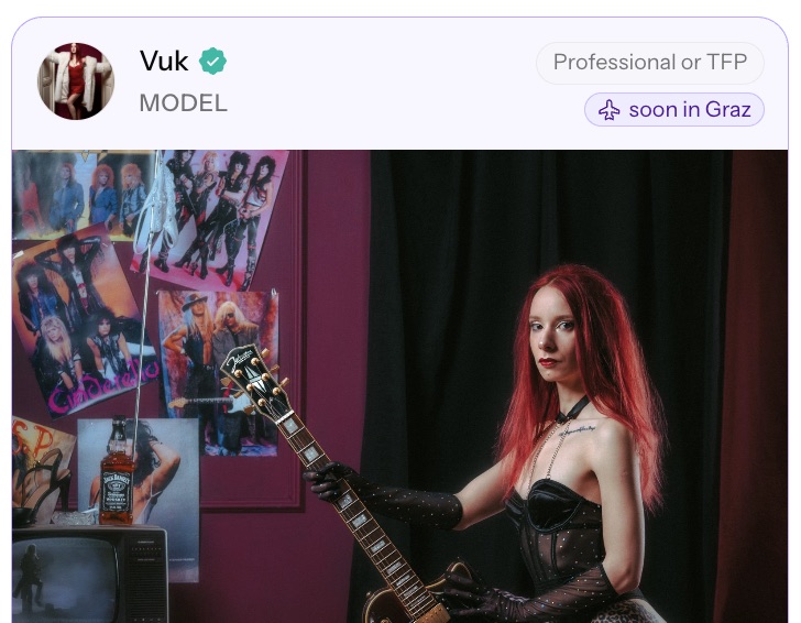 Példa Kreatívkereső találatra, amelyen egy profil hamarosan Grazban jelvénnyel jelenik meg.
